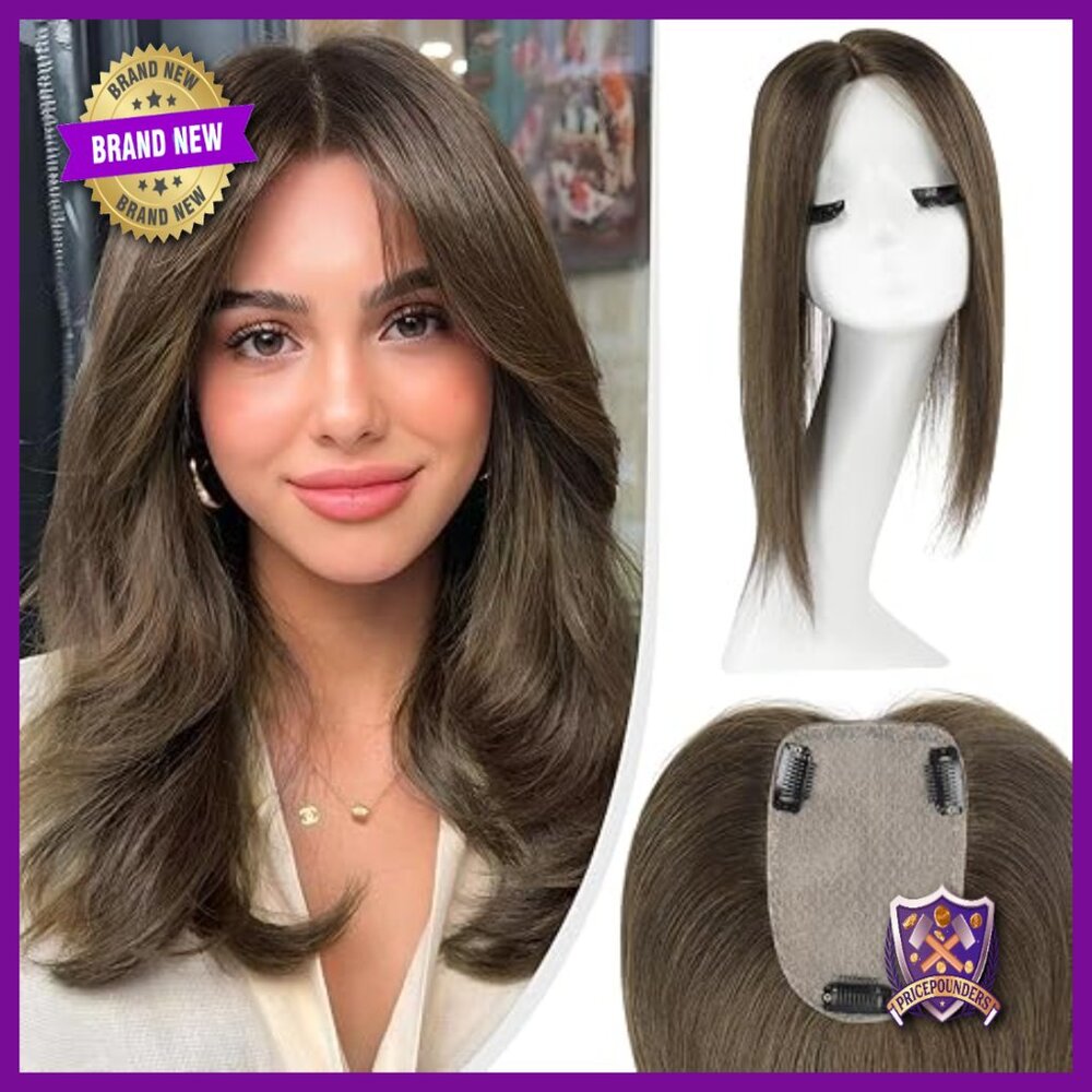 14 Inch Human Hair Topper Silk Base No Bangs For Thinning Hair Volume